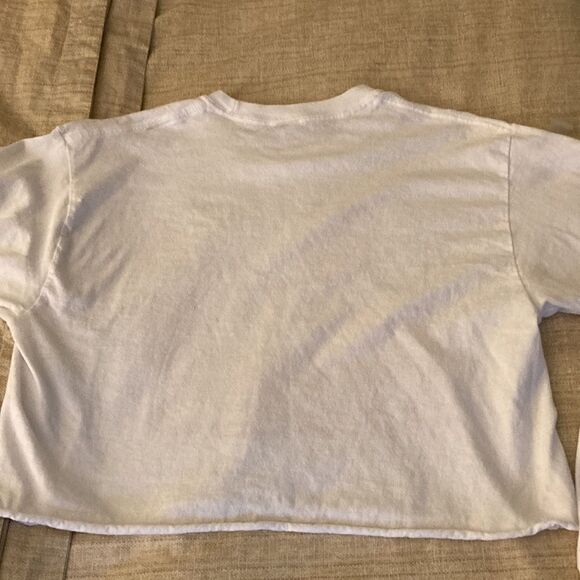 Rolling Stones Cropped Long Sleeve White Cotton T Shirt With Red Graphic. - Picture 4 of 6